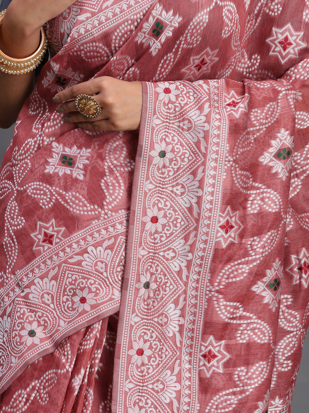 Peach Linen Cotton Saree with Matching Blouse Piece