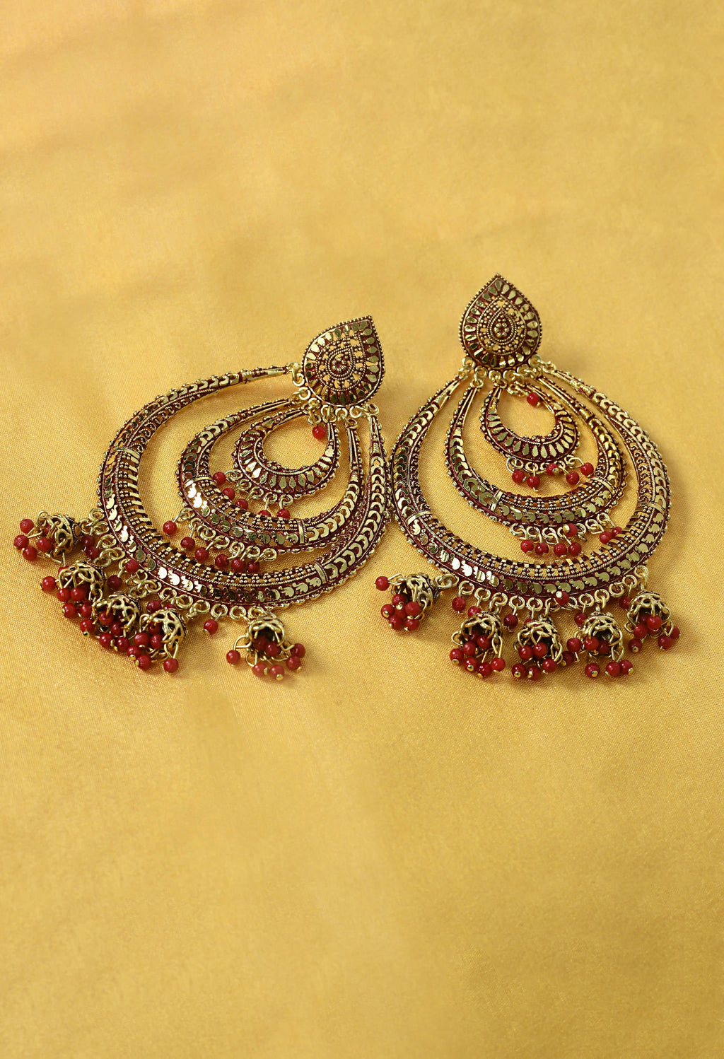 Triple Circle White With Red Statement Dangle Earrings