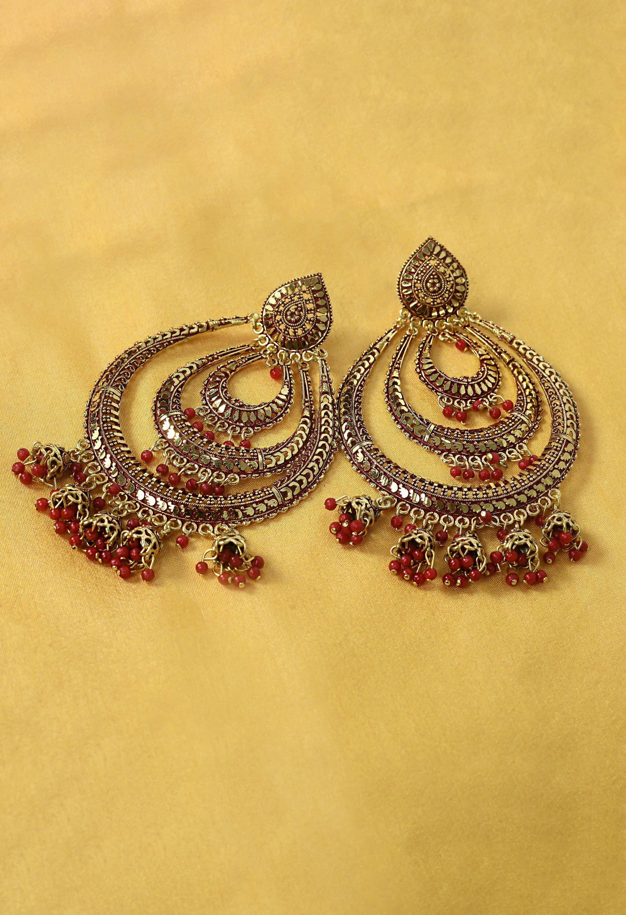 Triple Circle White With Red Statement Dangle Earrings