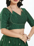 Bottle Green Brocade Padded Blouse with sweetheart neckline and elbow sleeves