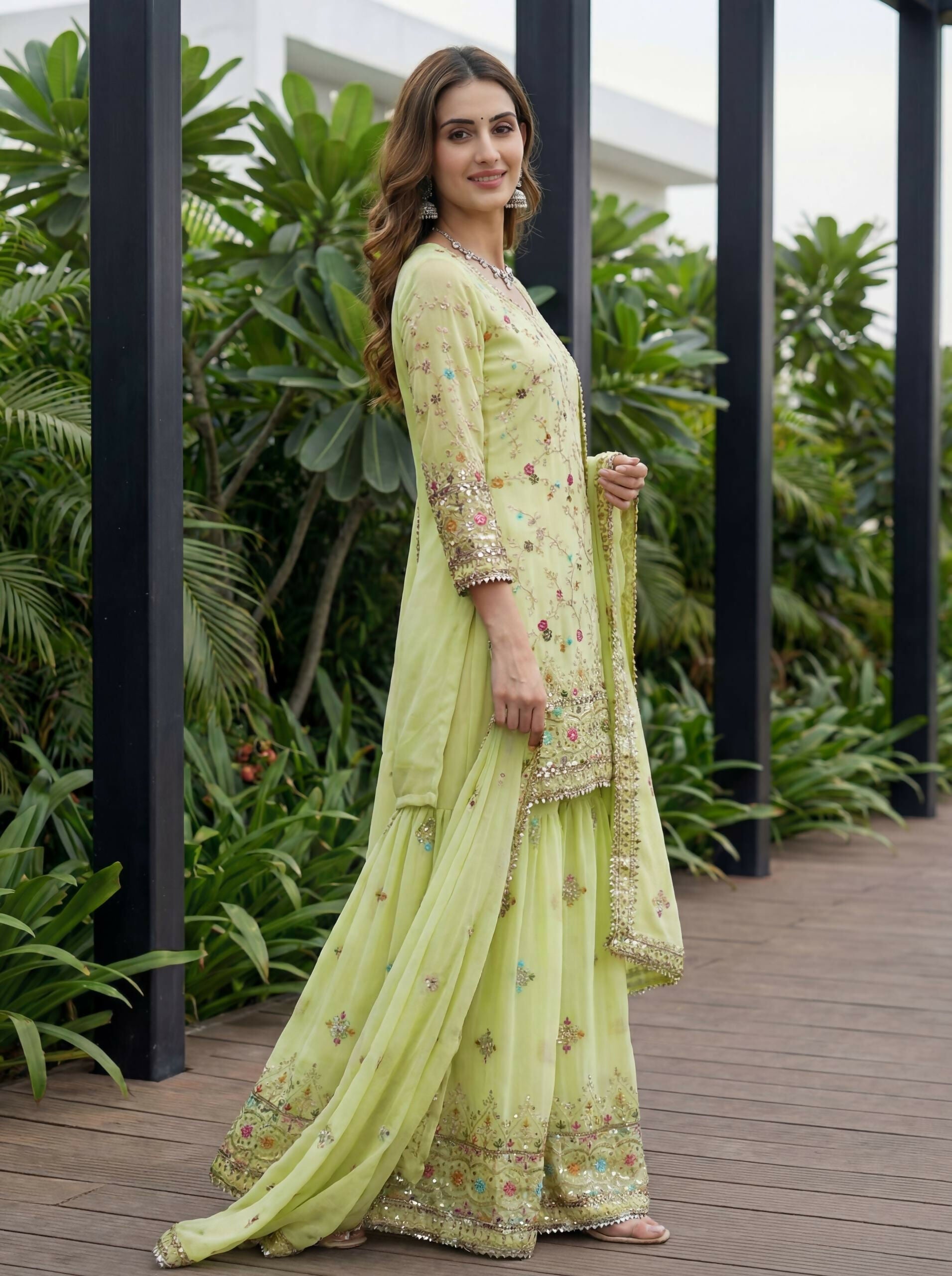Pista Georgette Embroidered Sharara Set for Elegant Parties