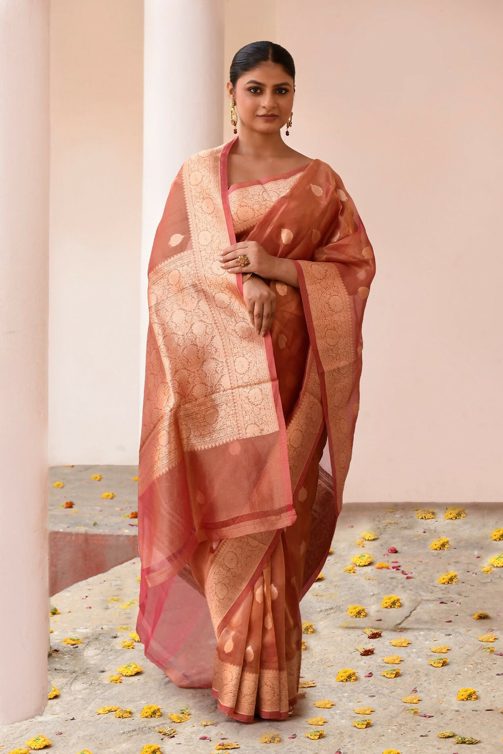 Rose Gold Banarasi Tissue Pure Silk Handloom Saree