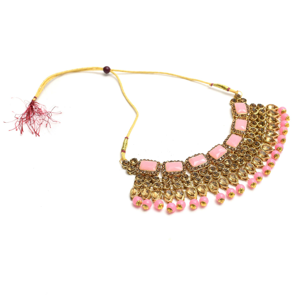 Baby Pink Gold-Polished Brass Kundan Stone Statement Choker