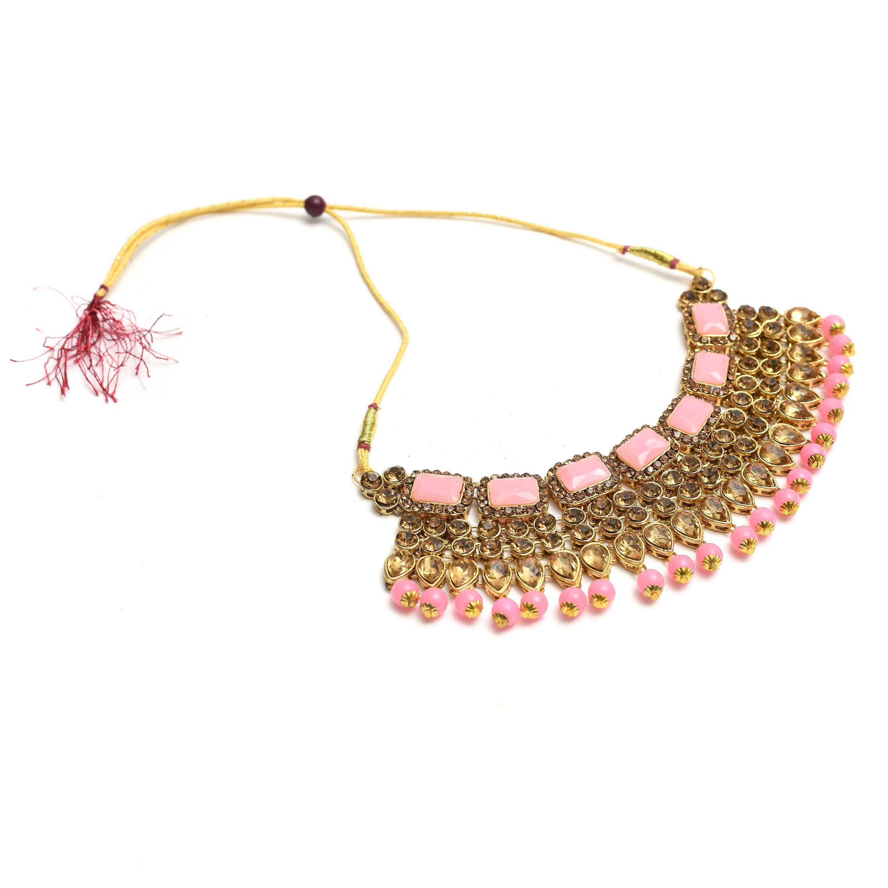 Baby Pink Gold-Polished Brass Kundan Stone Statement Choker