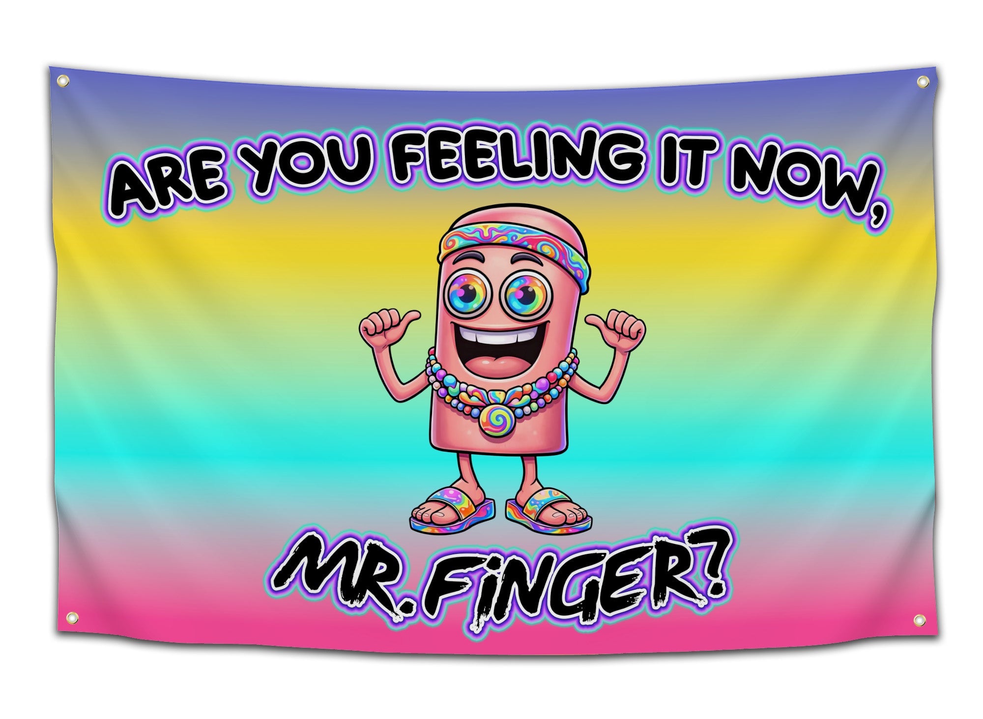 Toddler graphic t-shirt featuring a rainbow gradient flag and a quirky Mr. Finger character design.