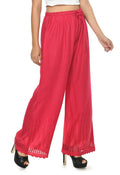 Magenta rayon cotton palazzo pants with intricate cut work border detail