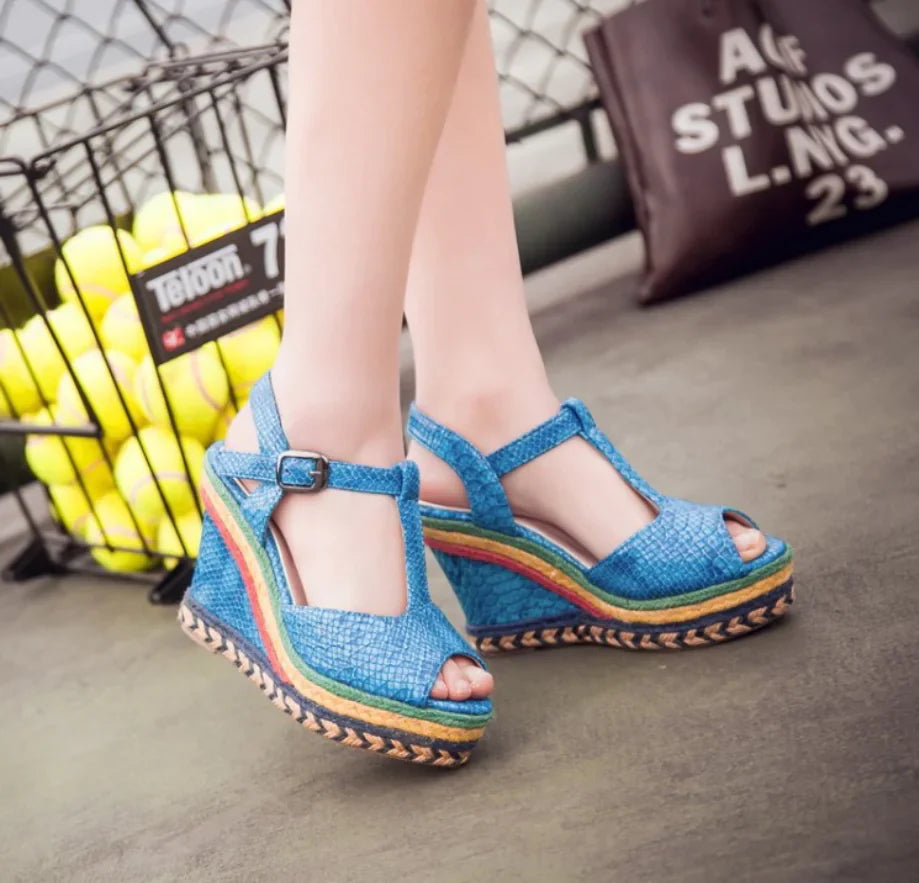 Women's High Heel Wedge Sandals with Ankle Strap and Open Toe - Image 7