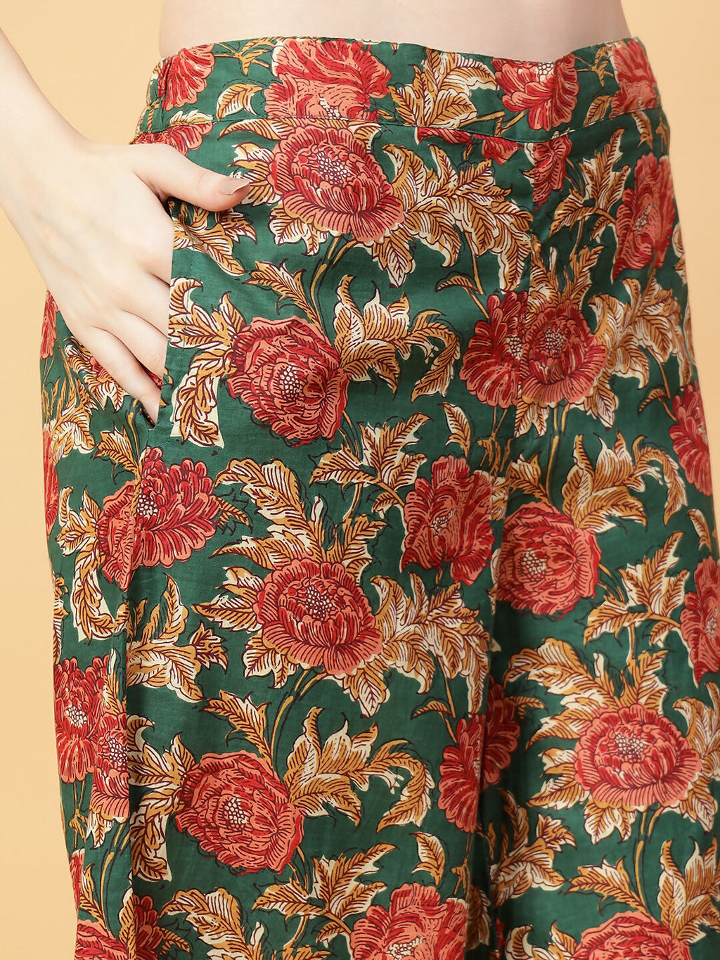 Green Printed Cotton Co-ord Set with Hand Work Detail