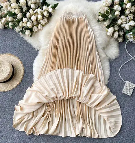 Trendy Light Luxury Pleated Mid-length Skirt