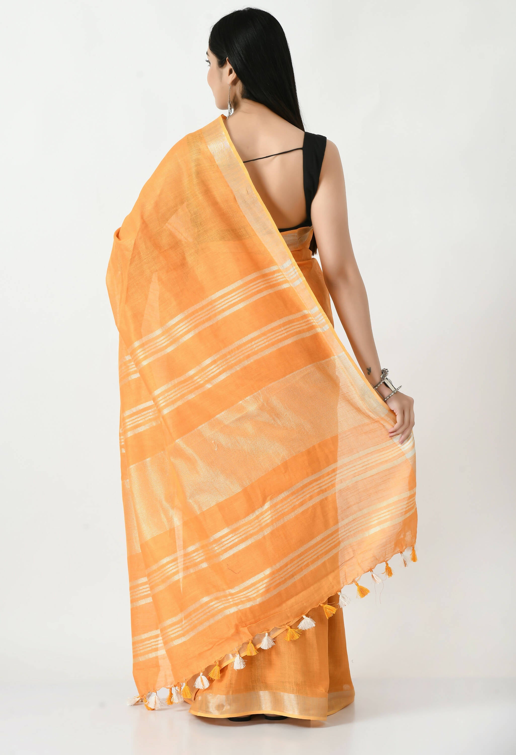 Light Orange Bhagalpuri Handloom Silk Linen Saree with Blouse