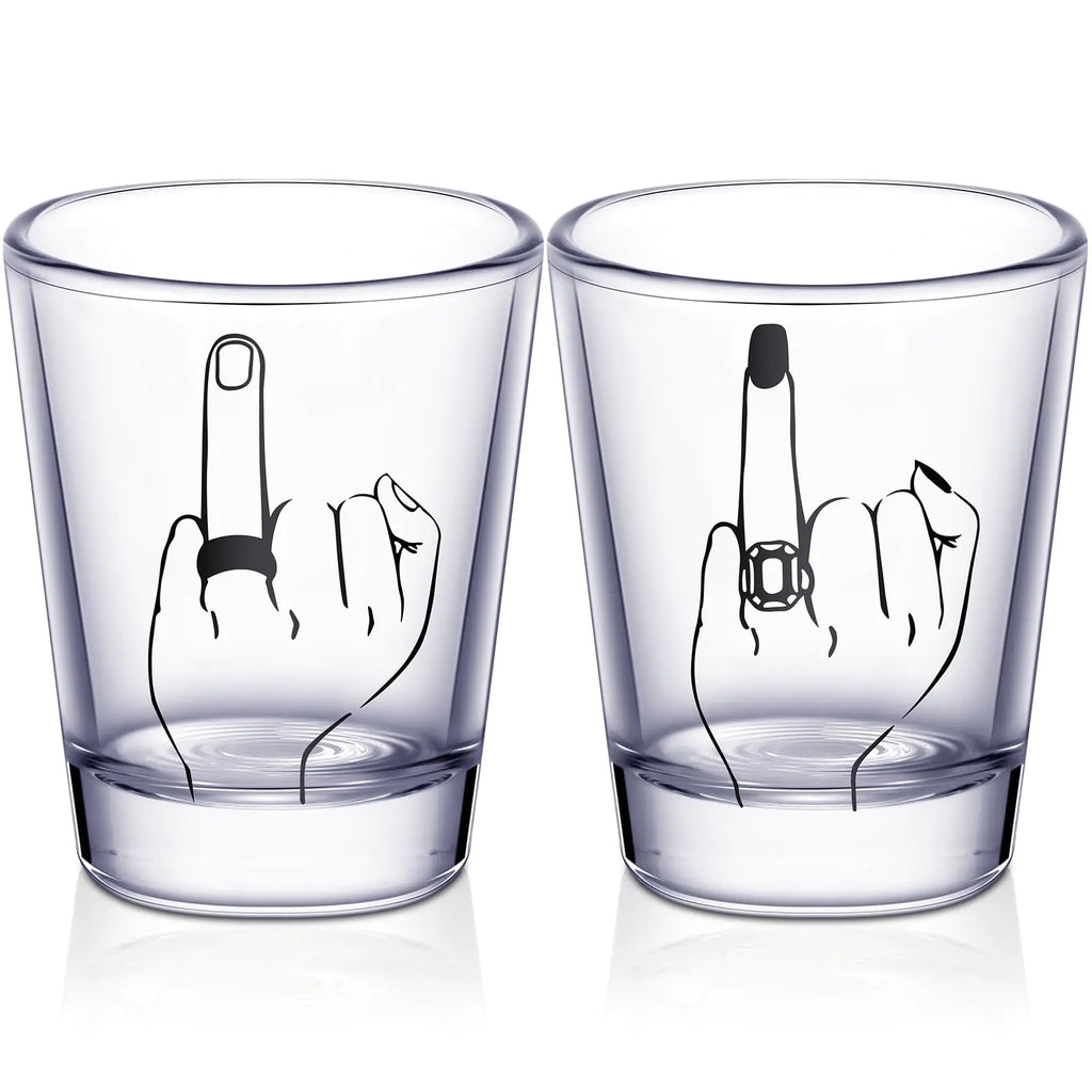 Bride and Groom Glasses 2 Pieces Ring Finger Wedding Wine Glasses Funny Bride Wine Glass 2 oz Wine Glasses Mr and Mrs Engagement Gifts Stemless Wine Glass for Newlyweds Couples (1.93 Inch Cool)