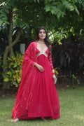 Rani Pink Faux Blooming Anarkali dress with gold sequins and zari embroidery