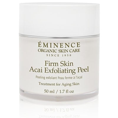 EMINENCE Firm Skin Acai Exfoliating Peel 1.7 OZ bottle and cotton pads