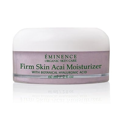 Firm Skin Acai Moisturizer jar in soft lavender packaging with white lid
