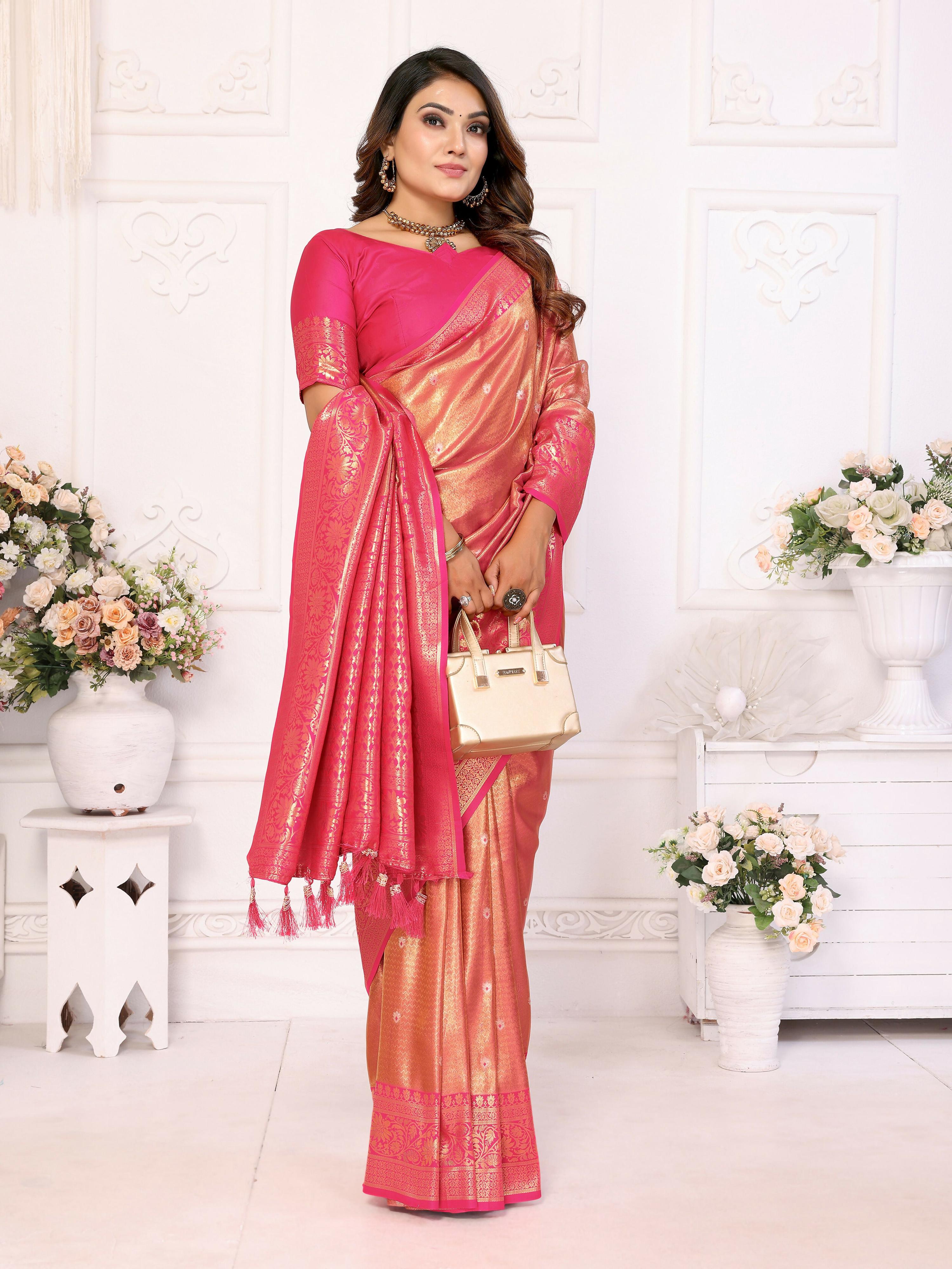 Pink Tissue Silk Weaving Saree with Sheer Metallic Finish