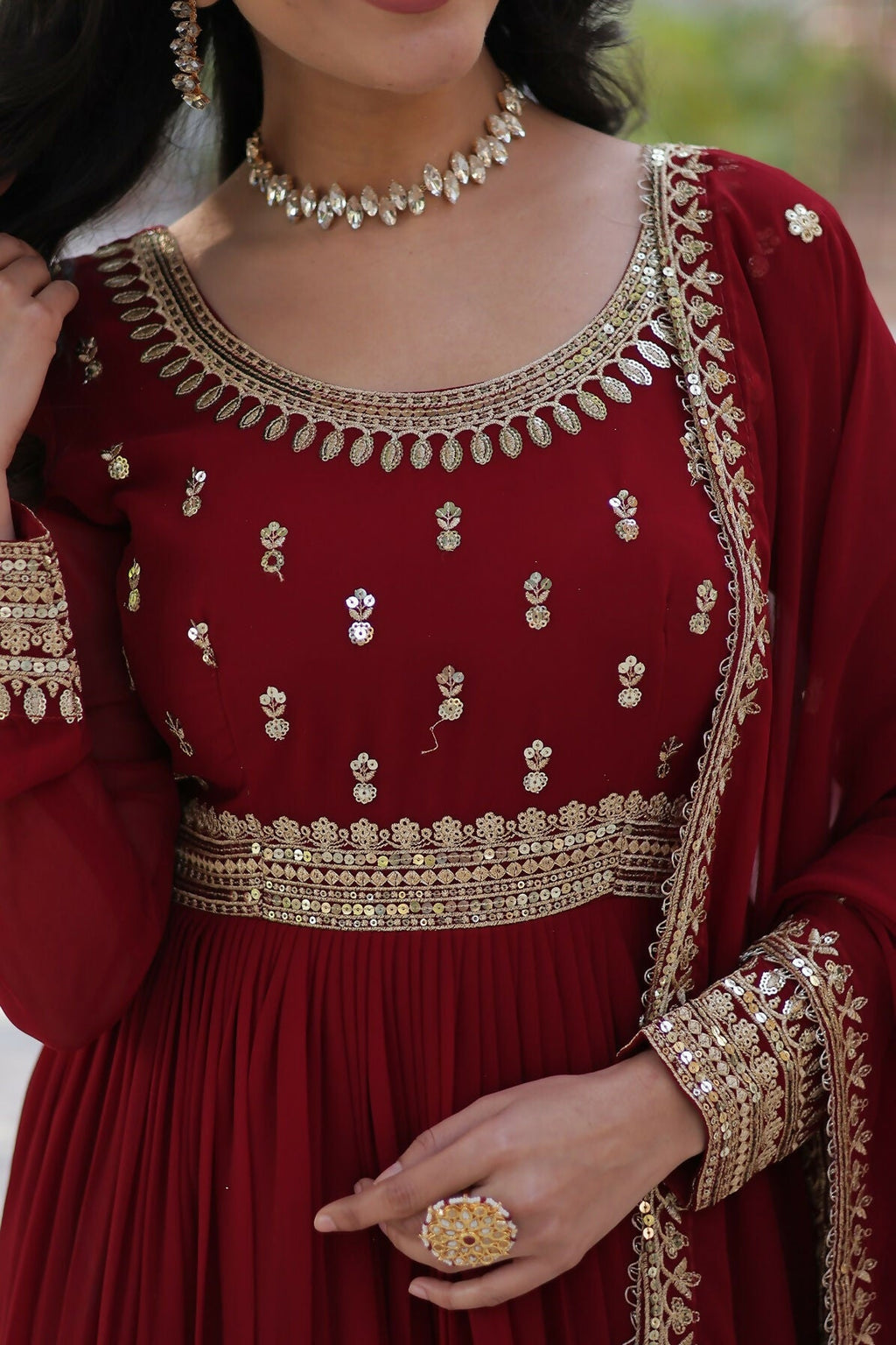 Maroon Georgette Kurta Set with Stunning Sequence Embroidery