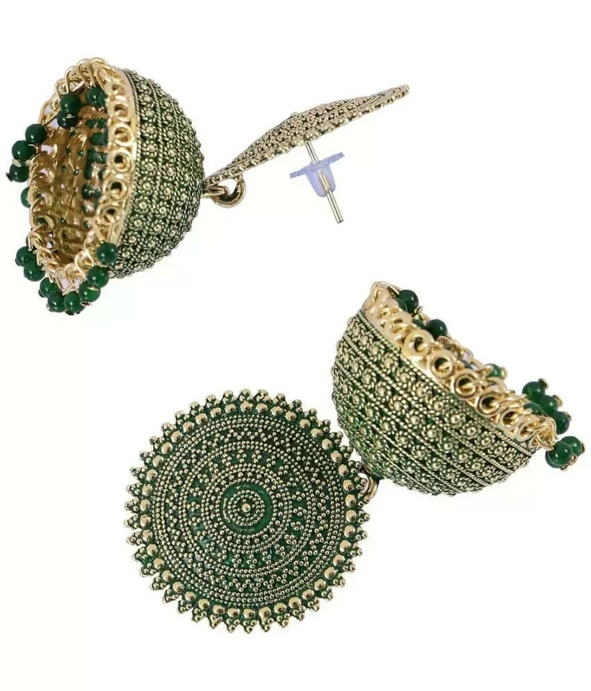 Gold-Polished Green Meenakari Jhumkas for Kids & Toddlers