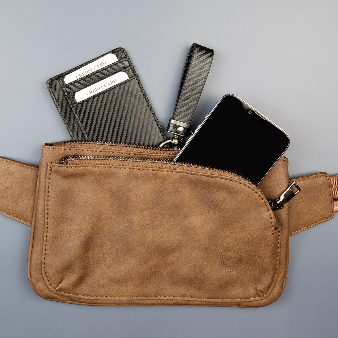Brown Vegan Leather Cross Body EMF Shielding Fanny Pack - Image 4