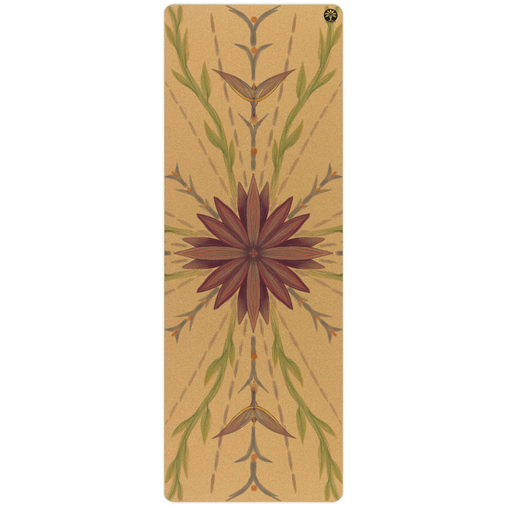 Yoloha Aura cork yoga mat in forest-green with a minimalist nature-inspired design