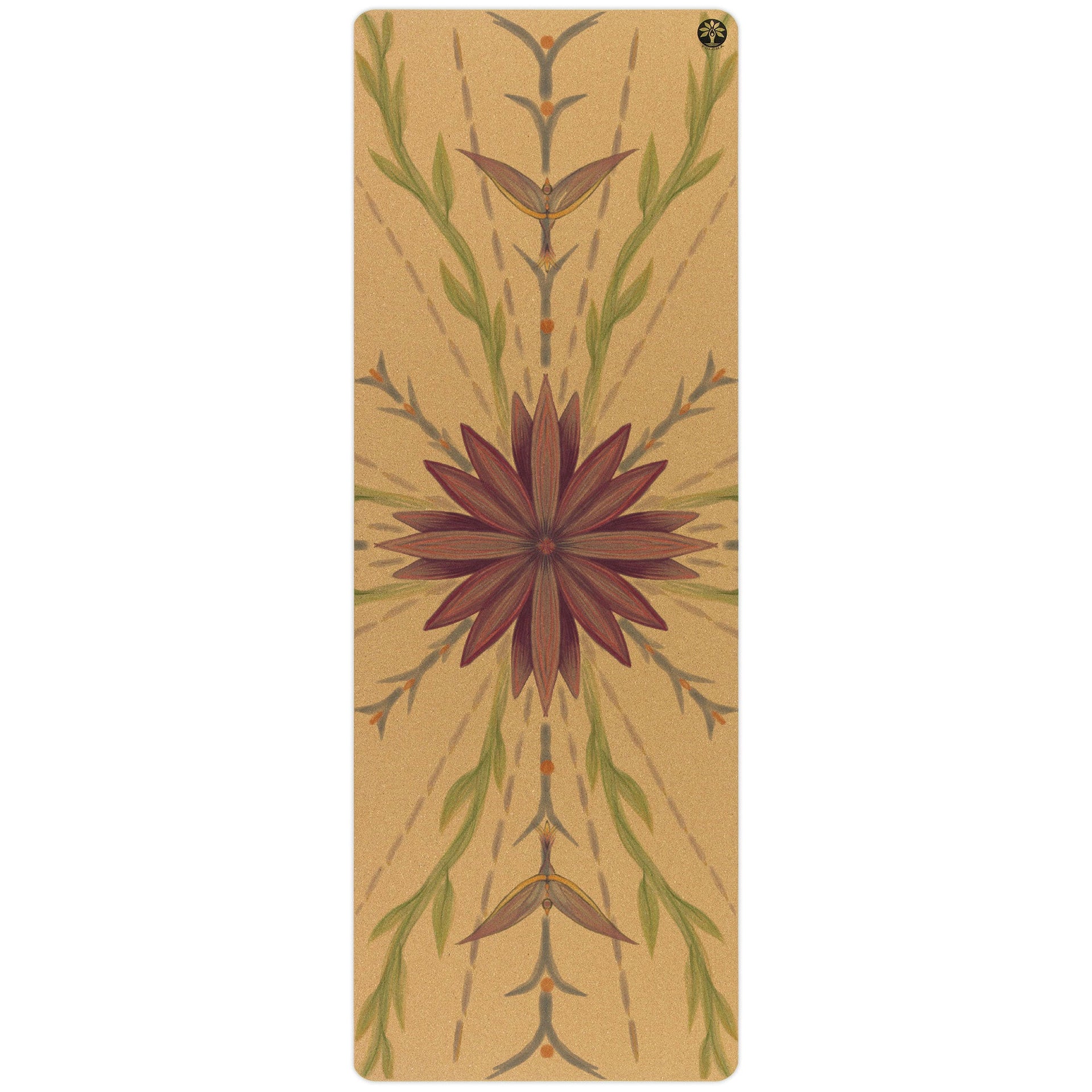 Yoloha Aura cork yoga mat in forest-green with a minimalist nature-inspired design
