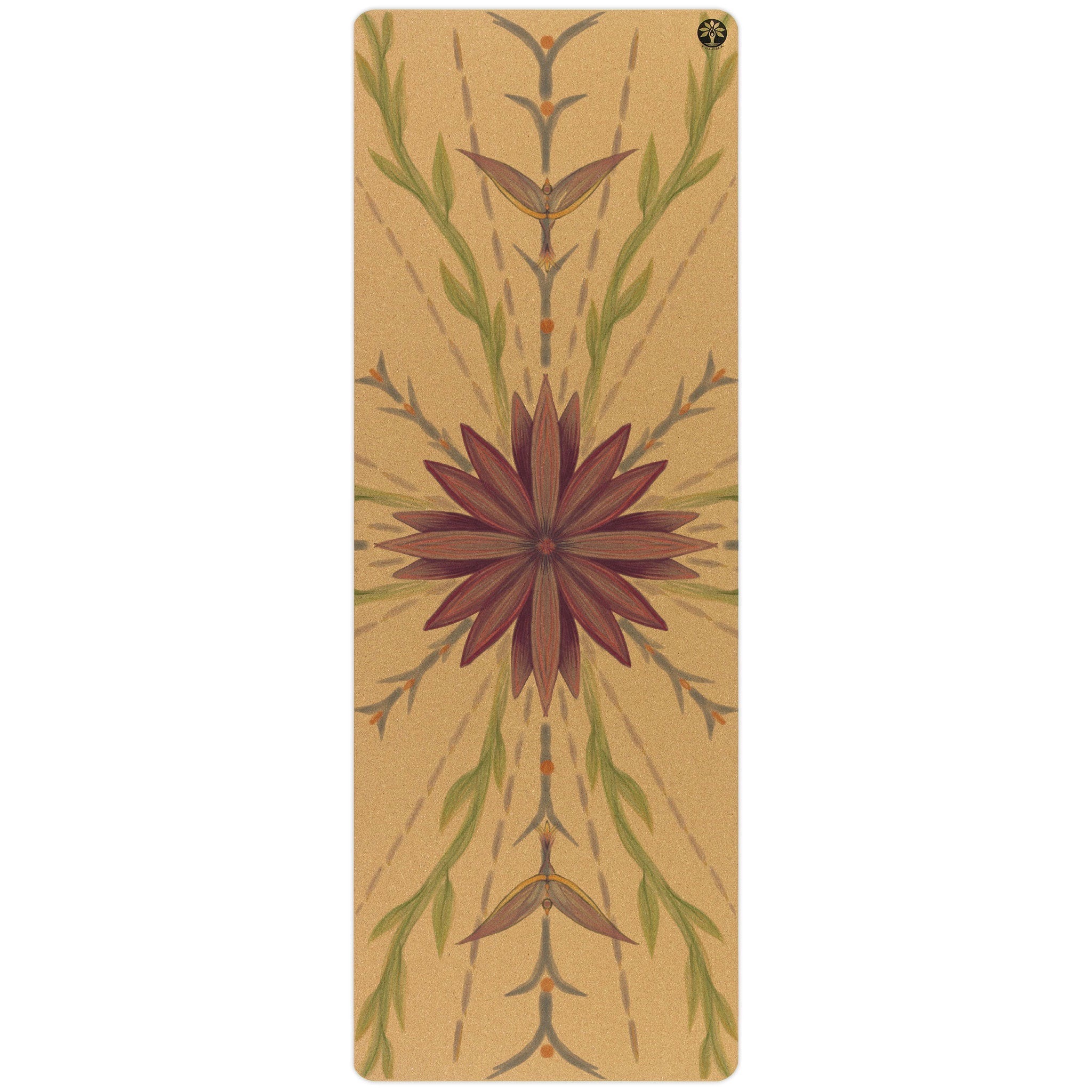 Yoloha Aura cork yoga mat in forest-green with a minimalist nature-inspired design