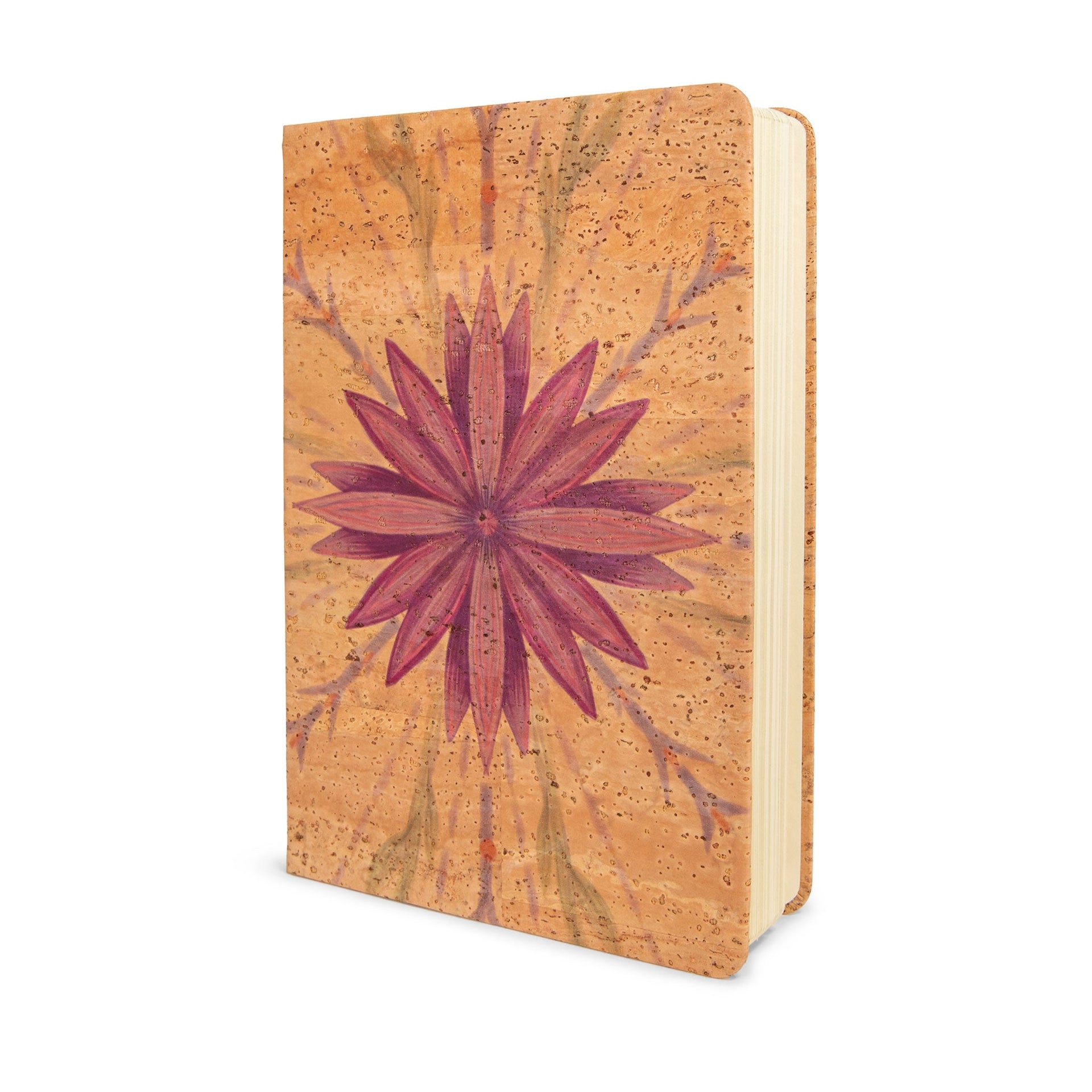 Flight Home Cork Journal featuring an abstract pattern in tan and maroon