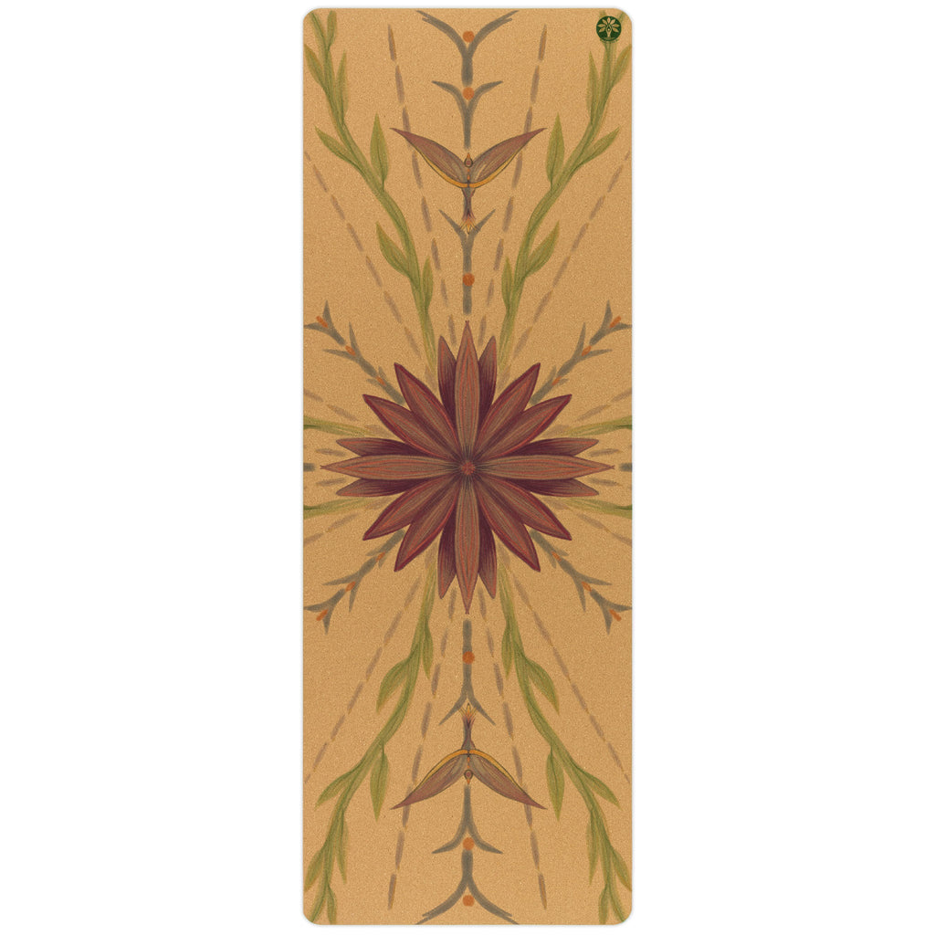 Unity Pro geometric cork yoga mat in brown and green for bohemian style practice