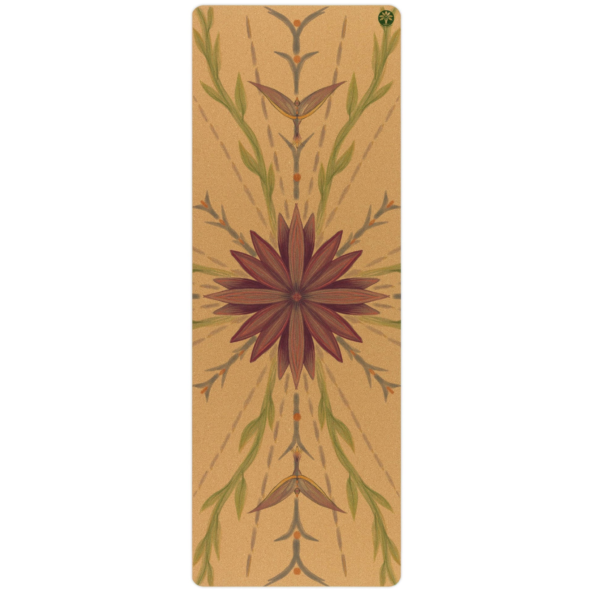 Unity Pro geometric cork yoga mat in brown and green for bohemian style practice