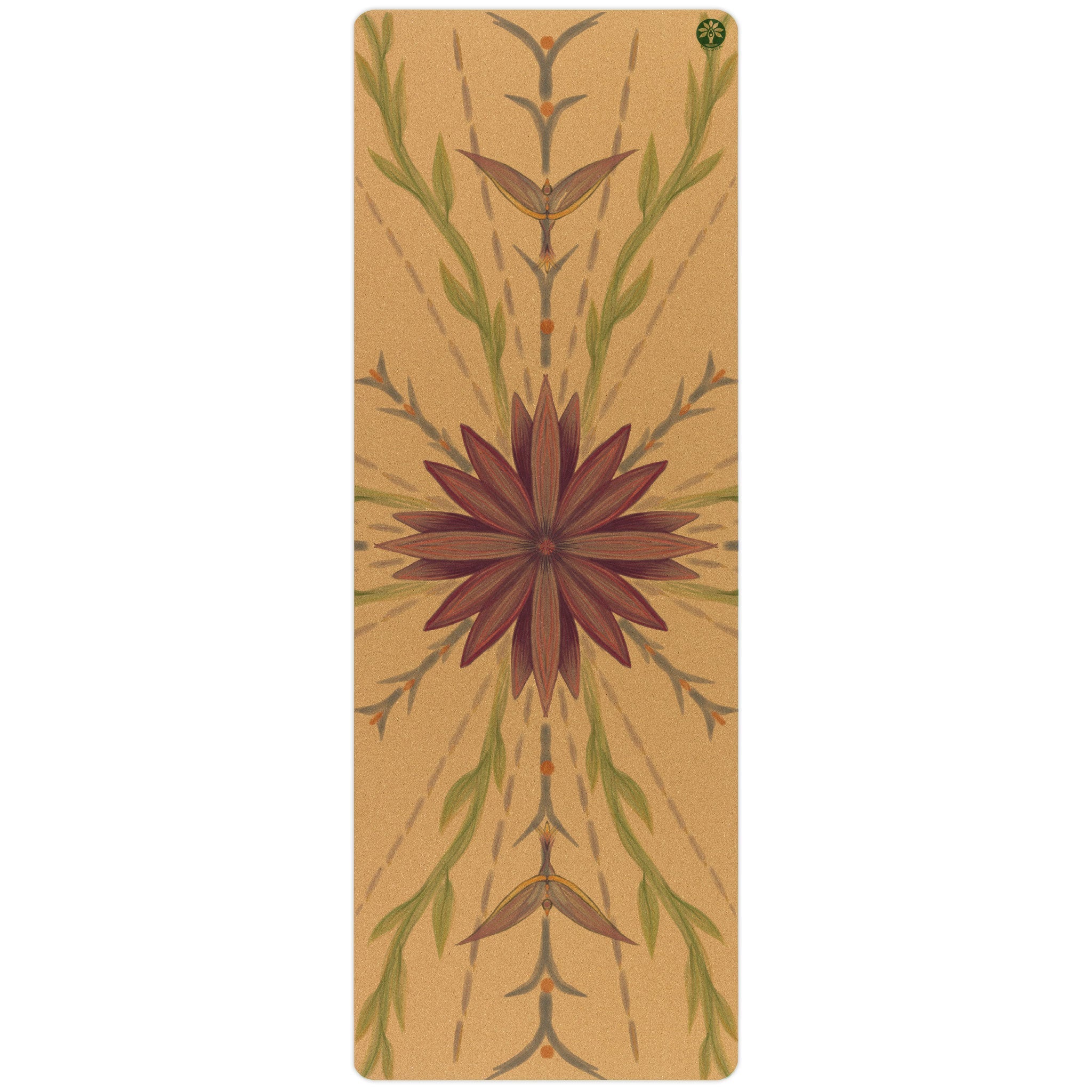 Unity Pro geometric cork yoga mat in brown and green for bohemian style practice