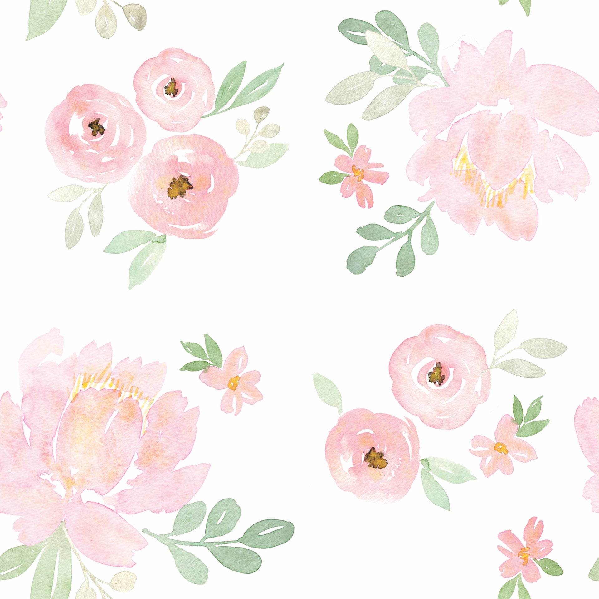 Jocelyn Floral Bohemian Wallpaper in Pink, White, and Sage-Green