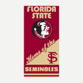 Florida State Seminoles beach towel with garnet and gold team graphics