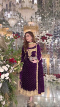 Joban Fashion Purple Velvet Sequence Embroidery Work Kurta Set
