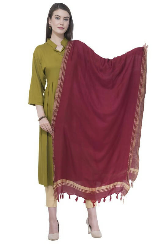 Classic maroon cotton dupatta with an elegant golden border detail