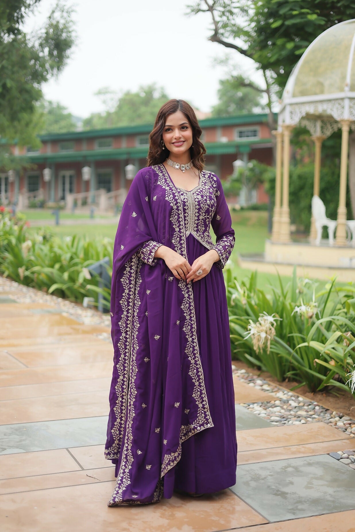Purple georgette kurta set with shimmering sequence embroidery