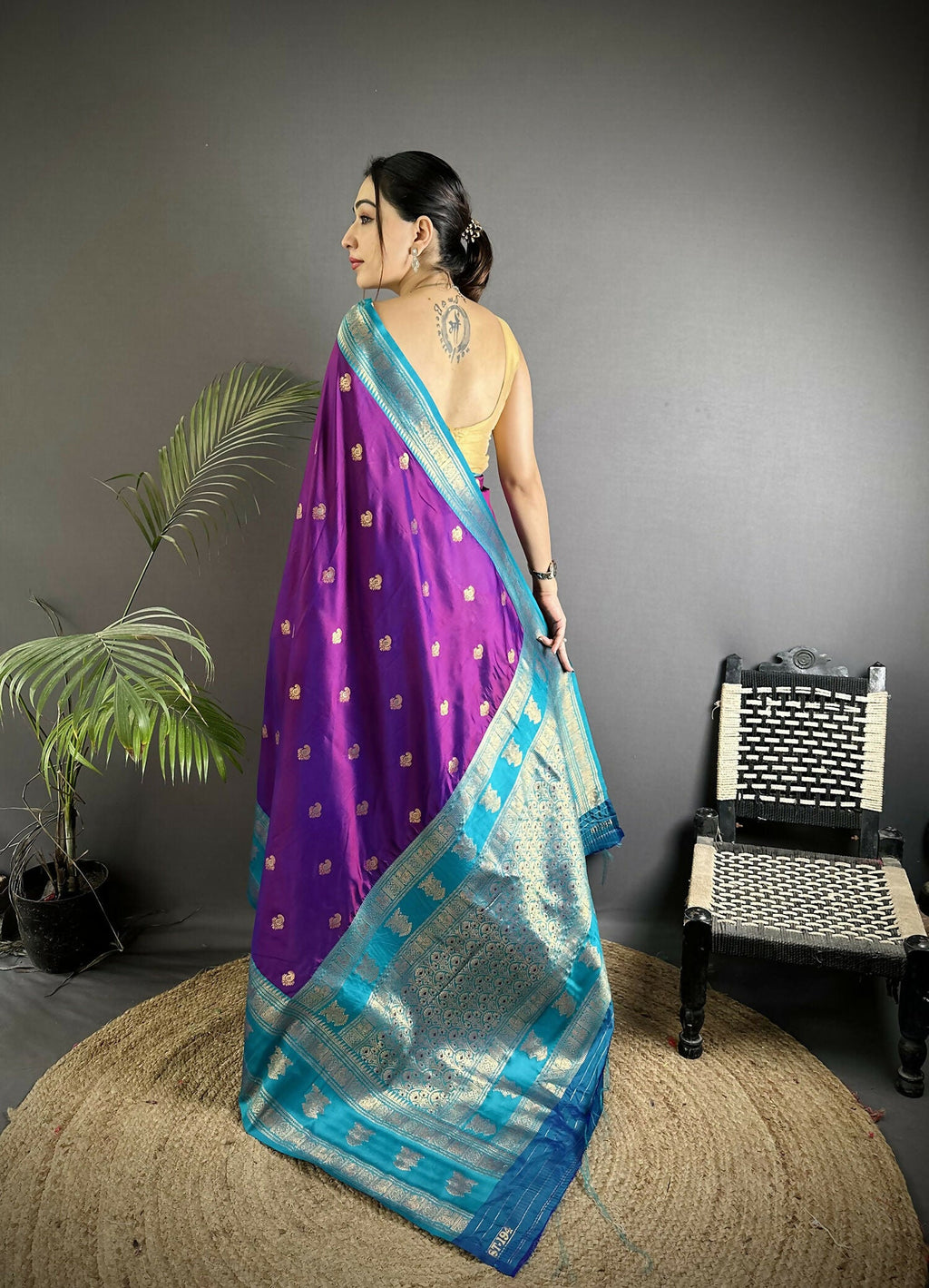 Purple Banarasi Soft Silk Saree with Woven Butti Design