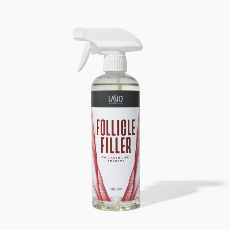 Bottle of Lasio Follicle Filler Collagen Cool Therapy Spray, Step 2 hair treatment.