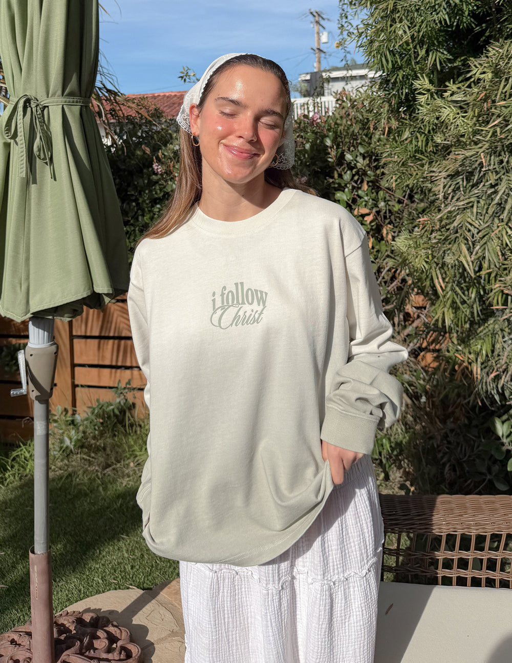 Follow Christ long sleeve heavyweight graphic tee with a structured boxy fit