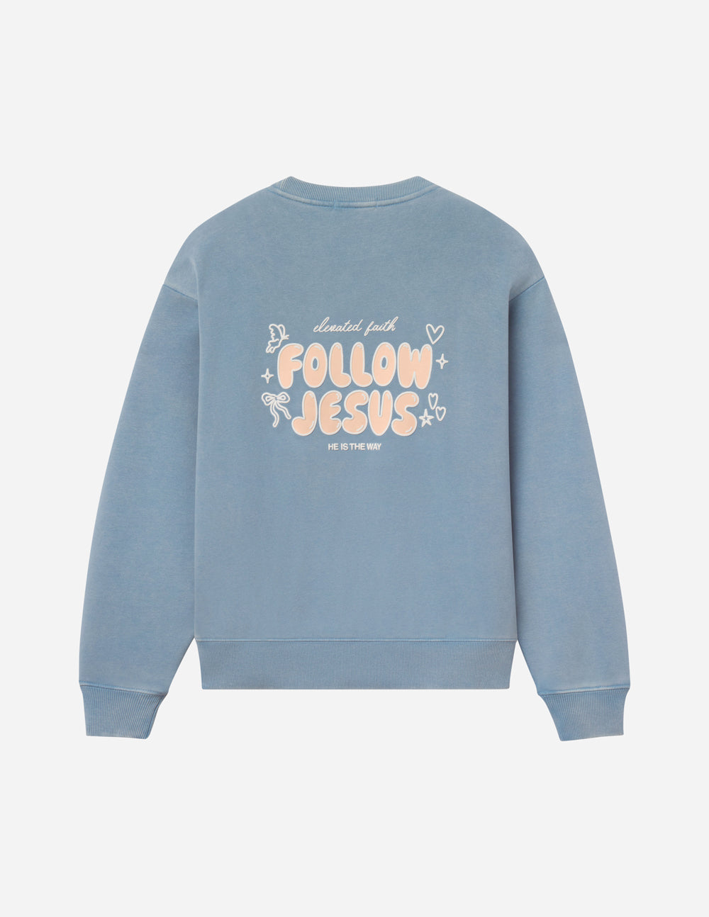 Follow Jesus Unisex Knit Crewneck Sweatshirt in Blue or Pale-Pink