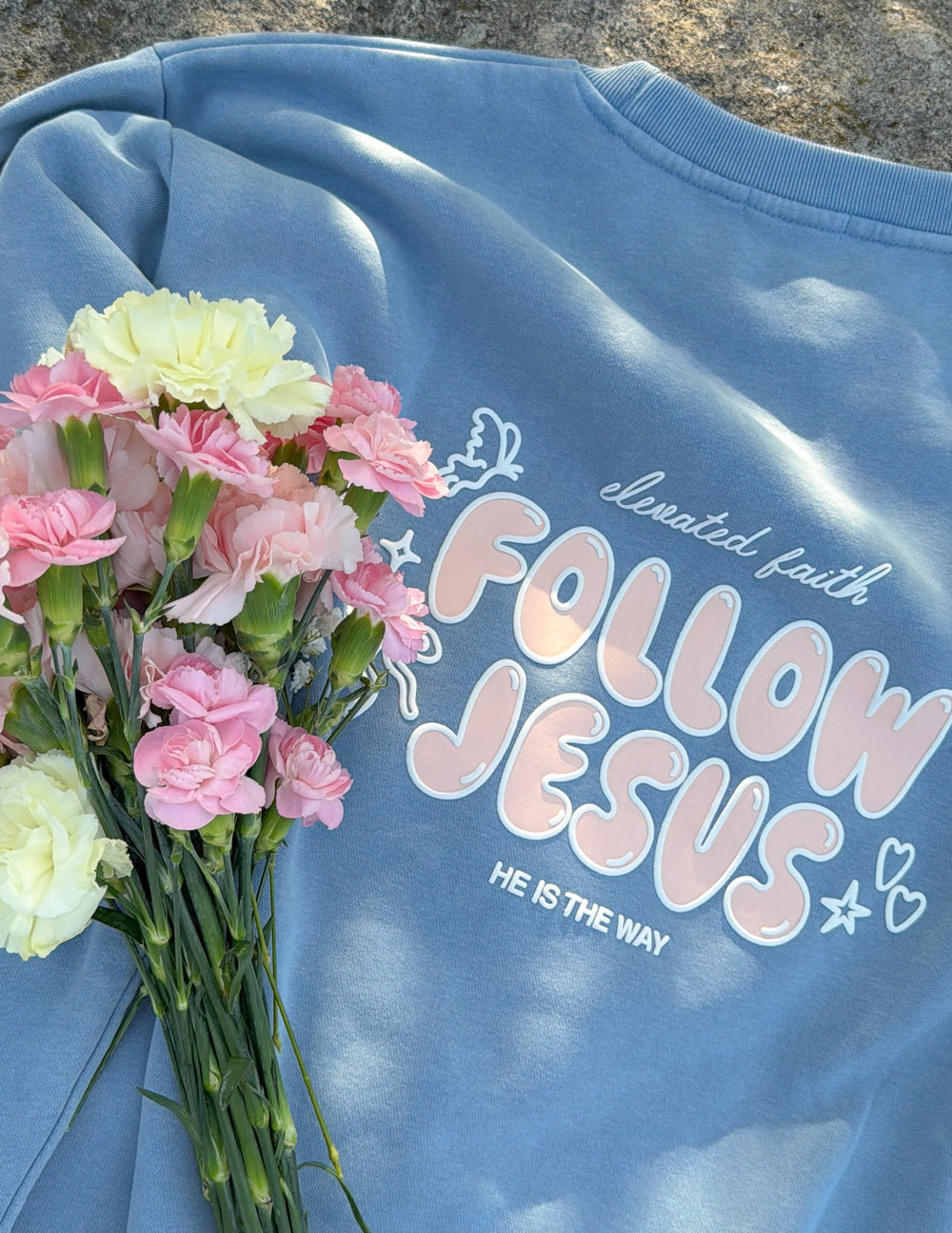 Follow Jesus Unisex Knit Crewneck Sweatshirt in Blue or Pale-Pink