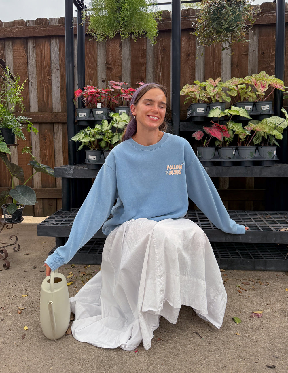 Follow Jesus Unisex Knit Crewneck Sweatshirt in Blue or Pale-Pink