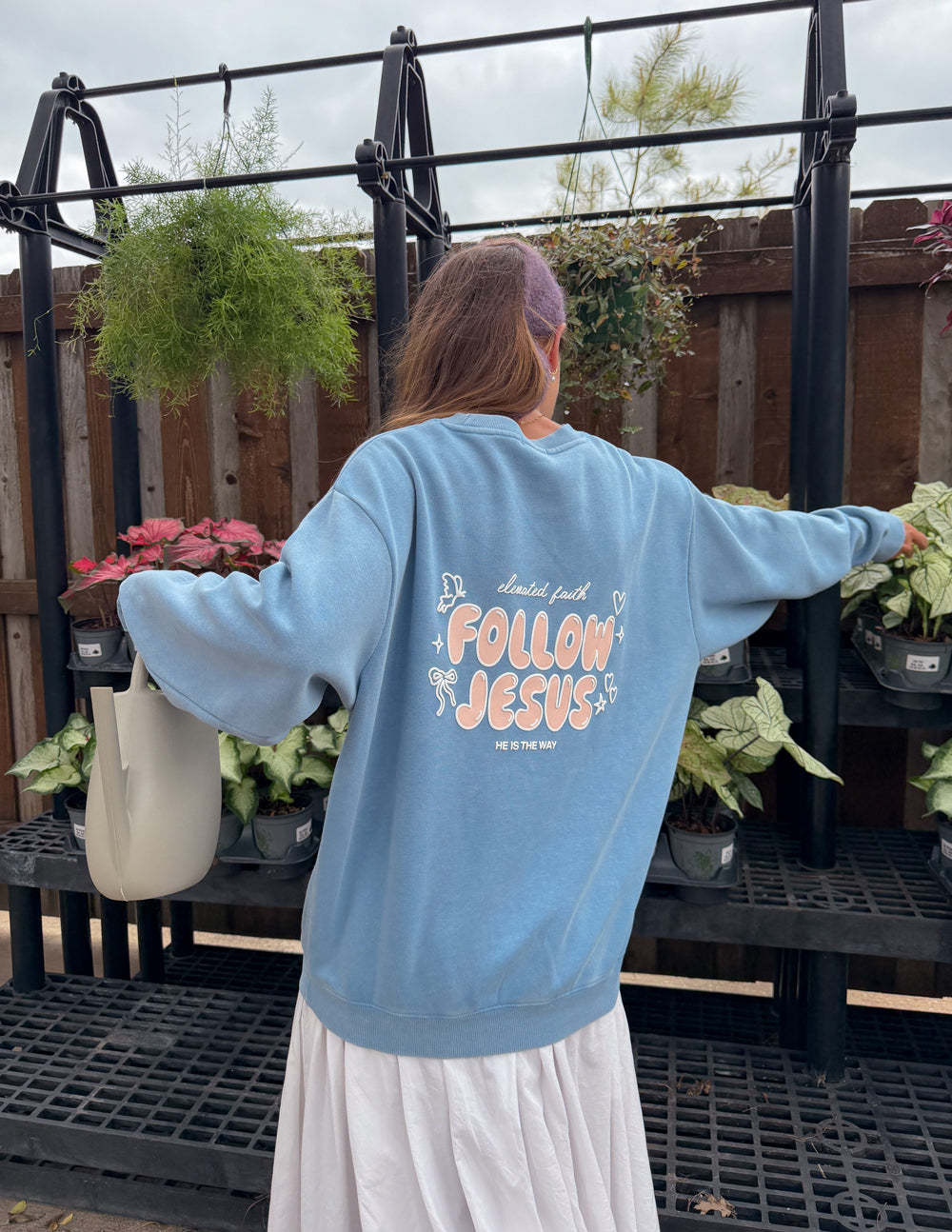 Follow Jesus Unisex Knit Crewneck Sweatshirt in Blue or Pale-Pink