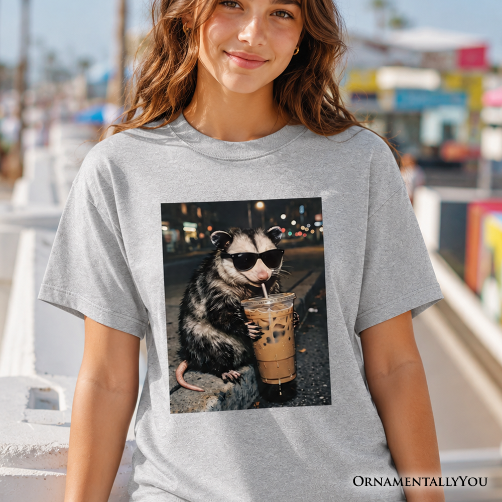 Funny Iced Coffee Opossum Meme Graphic T-Shirt for Kids