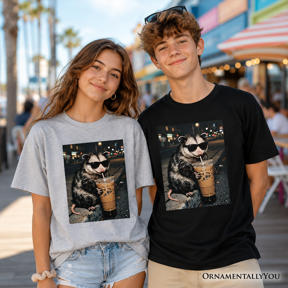 Funny Iced Coffee Opossum Meme Graphic T-Shirt for Kids
