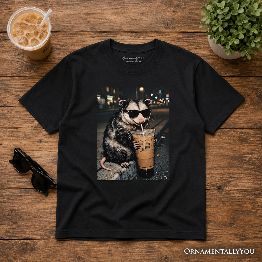 Funny Iced Coffee Opossum Meme Graphic T-Shirt for Kids