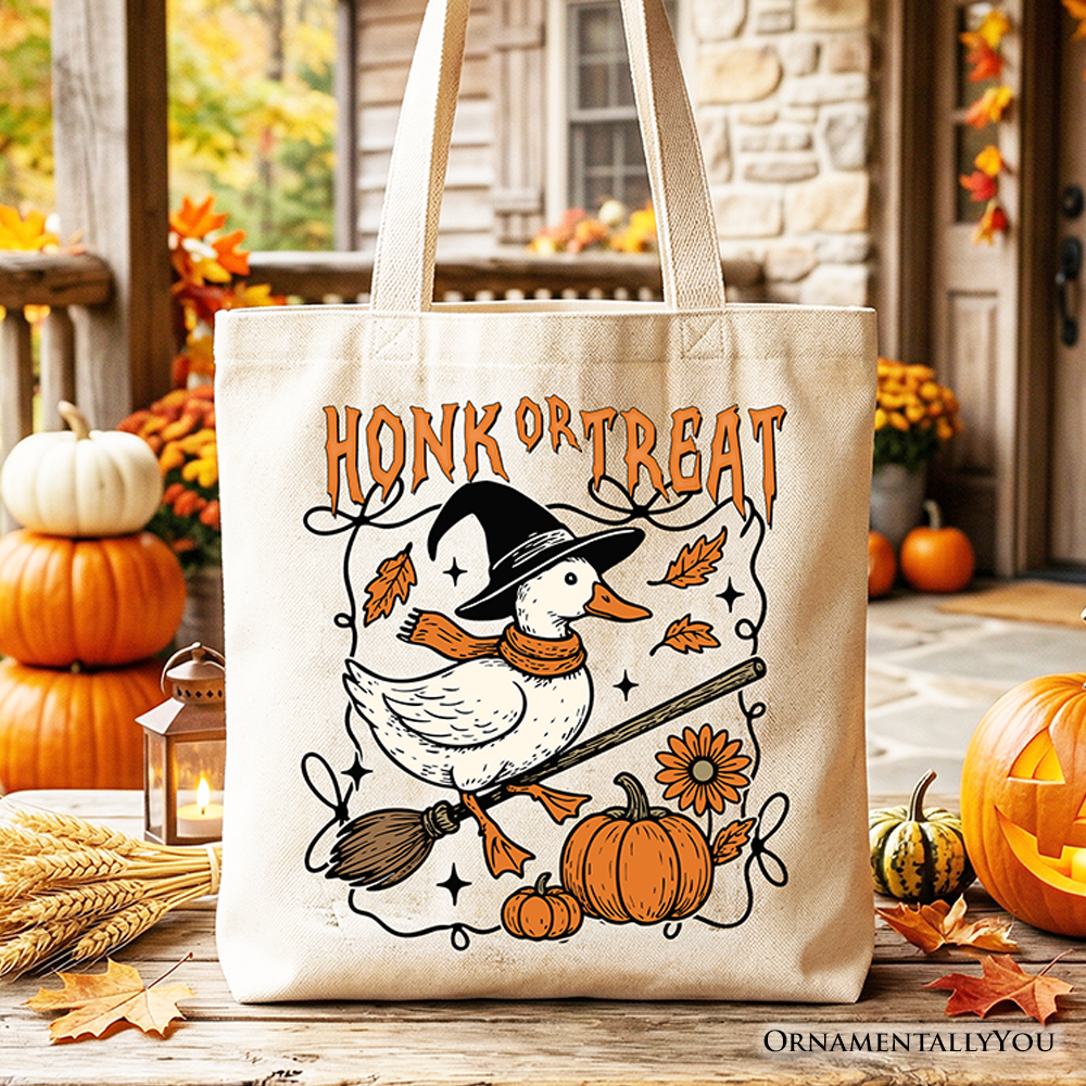 Honk or Treat goose Halloween graphic canvas tote bag