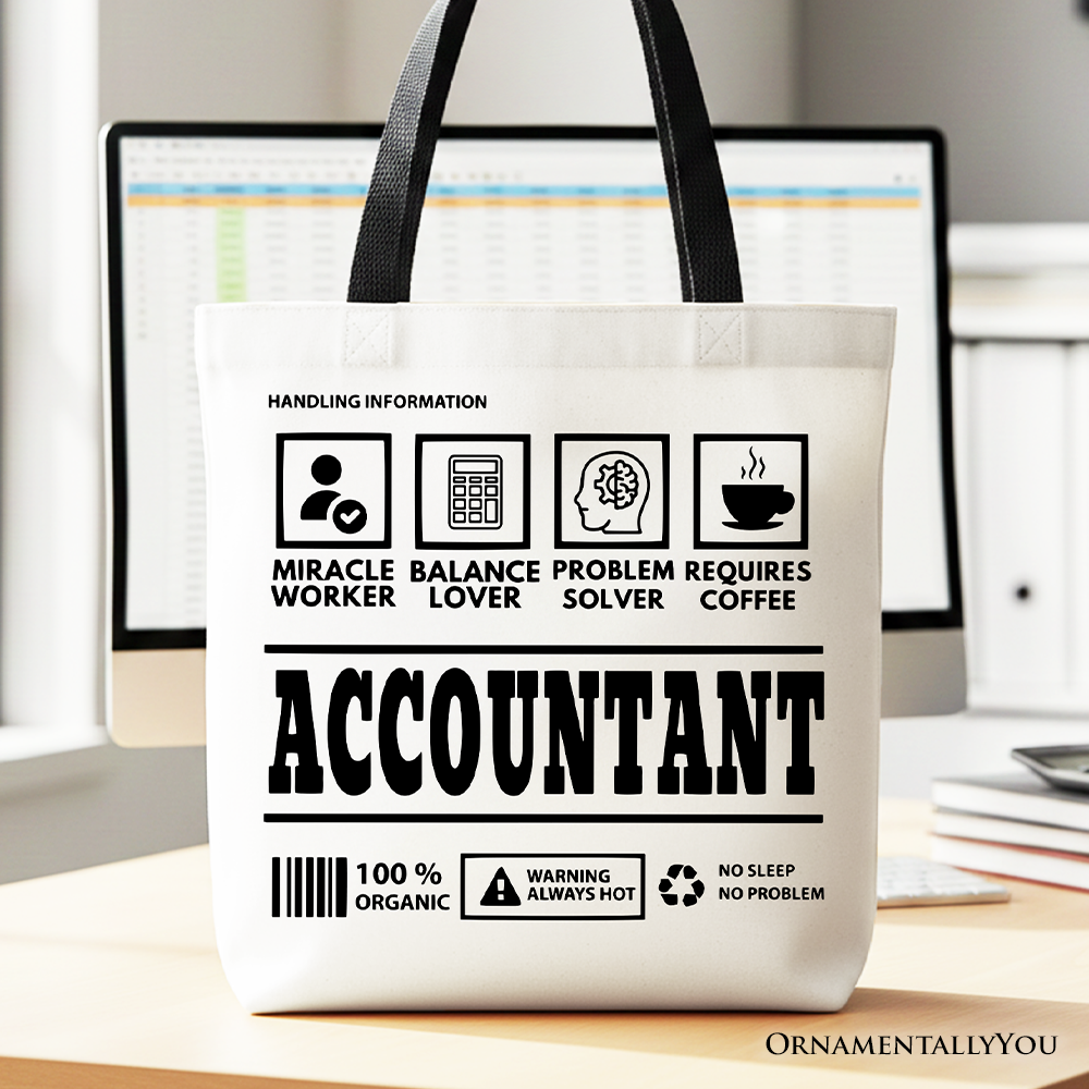 Accountant Nutrition Facts graphic printed on a high-quality reusable tote bag