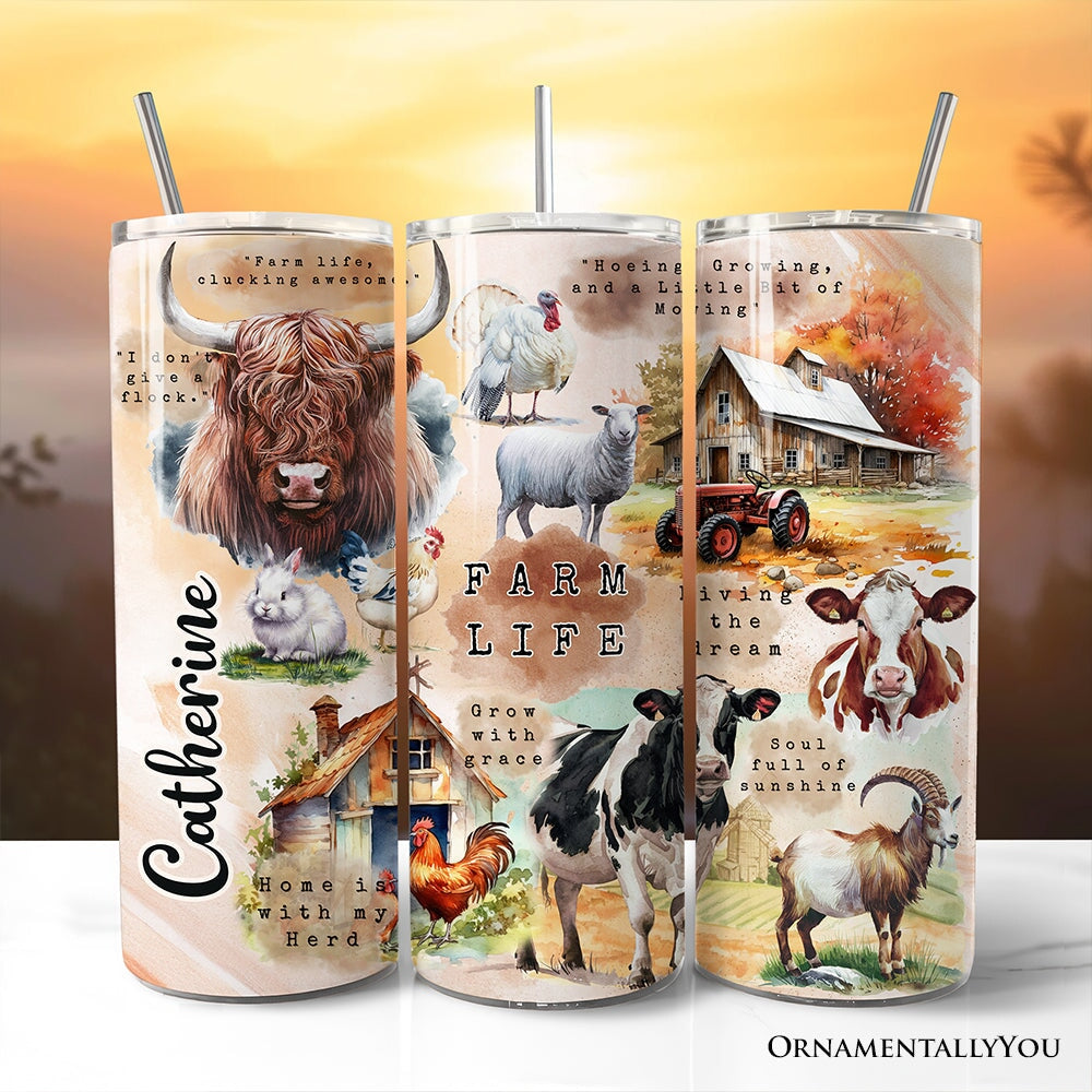 20oz rustic farmhouse style travel tumbler with farm life quote design
