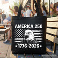 Black and white America 250 Freedom Flag Eagle cotton tote bag, USA-made