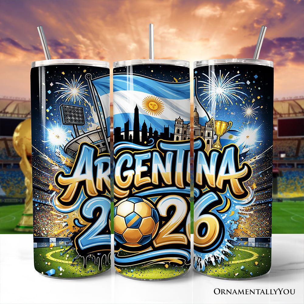Argentina 2026 Soccer Championship 20oz stainless steel travel tumbler with lid and straw