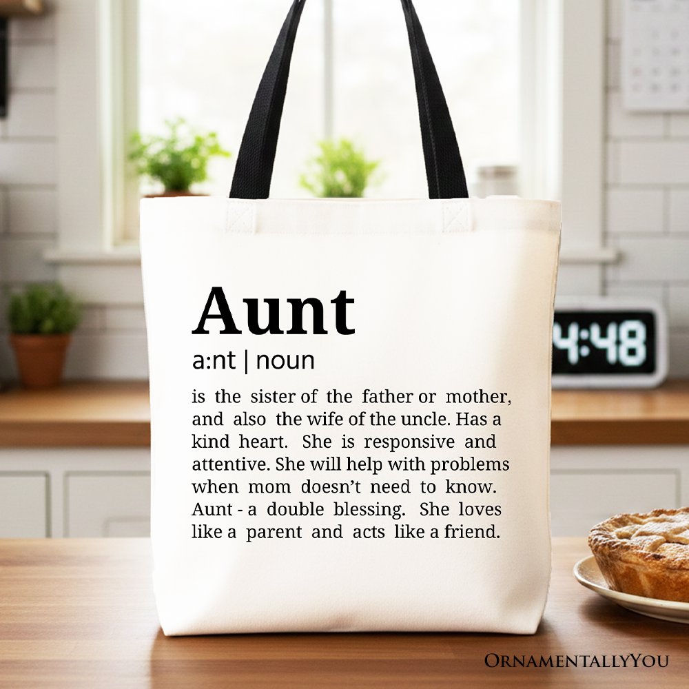 Aunt Definition canvas tote bag in white and black cotton
